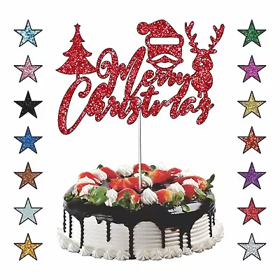 Santa Claus Merry Christmas Glitter Cake Topper Merry Christmas Cake Decoration • £2.75