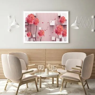 Rose Flowers & Squares 3D Design Print Premium Poster High Quality Choose Sizes • $12.90