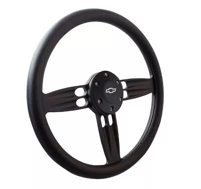 14 Inch Matte Black Double Barrel Black 1/2 Wrap Chevy Horn Button 6-Hole Wheel • $148.03