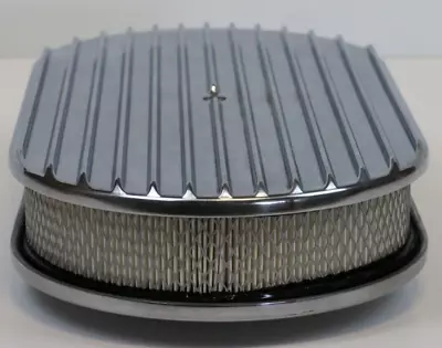 15  Oval Full Finned Polished Aluminum Air Cleaner Filter SBC BBC 350 454 Ford • $64.99