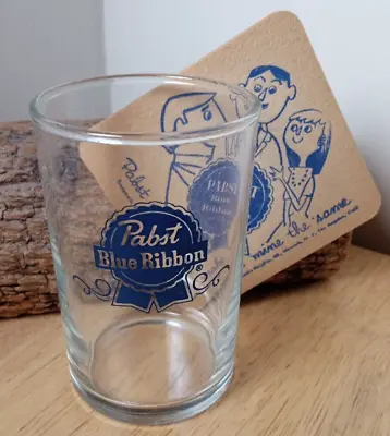 Vintage Pabst Blue Ribbon Shell Glass W Coaster • $8