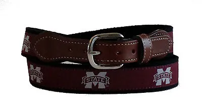 Mississippi State University Bulldogs Mens Leather Canvas Woven Ribbon Belt  • $18.99