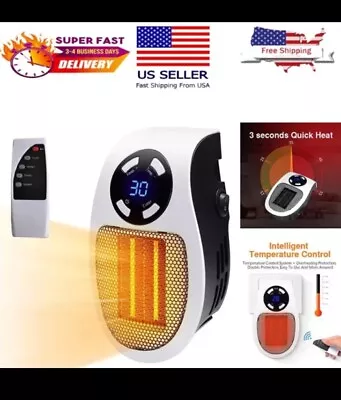 Portable Mini Space Heater Fan Plug In Wall 500 Watt W/Remote Control Temp&Time • $16.95