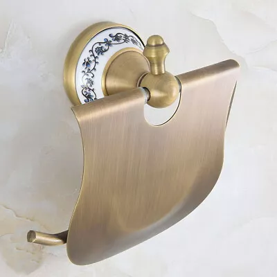 Antique Brass Ceramic Base Wall Mounted Bathroom Toilet Paper Roll Holder Mba774 • £26.39