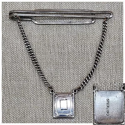 Vintage Pleated Back Sterling Chain Tie Clip Bar • $29.95