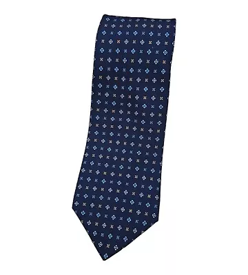 E. MARINELLA Men's 100% Silk Necktie LUXURY Blue Geometric Floral W:3.8  EUC  • $95