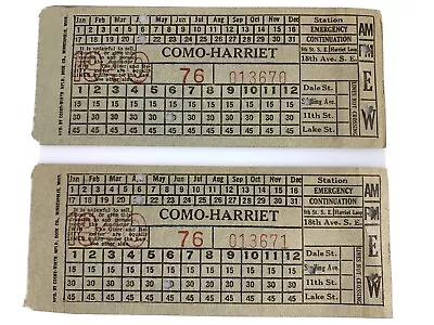 Lot Of 2 1940 Como-Harriet Street Car Tickets St. Paul - Minneapolis Minnesota • $9.95