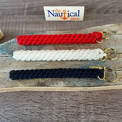 £16.44 • Buy Rope Bell Pull W/ Brass Shackle - Braided Knot Lanyard -Red, Navy Blue, Or White
