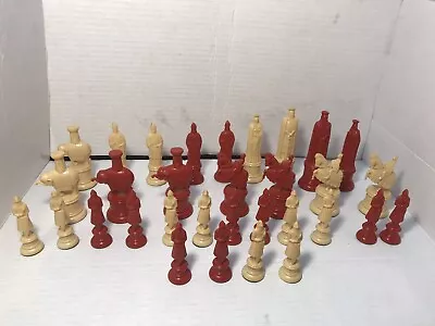 Vintage Kingsway Florentine Chess Set 32 Pieces 11th Century Replica Red Ivory • $50