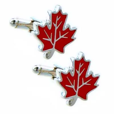 MAPLE LEAF CUFFLINKS Red Enamel Canada Pride Canadian Symbol Wedding W GIFT BAG • $11.95