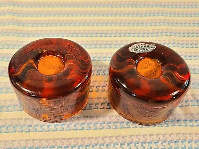 Two Vintage Blenko Amber Glass Candle Holders Mid Century Modern Hockey Puck  • $55.77