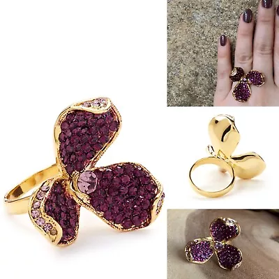 MEGHAN FABULOUS Daisy Rhinestone Flower Purple Arpels Ring • $35