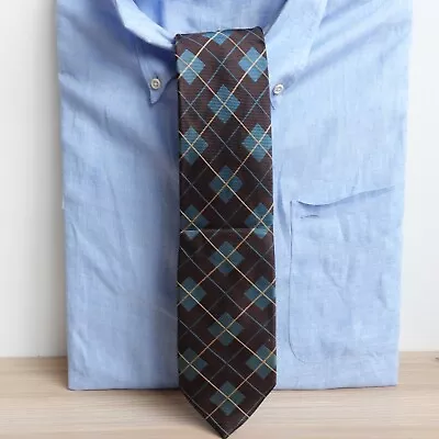 Neck Tie Mens Brown Blue Plaid Silk Argyle Diamond Classic Dress SUIT SELECT 21 • $12.88