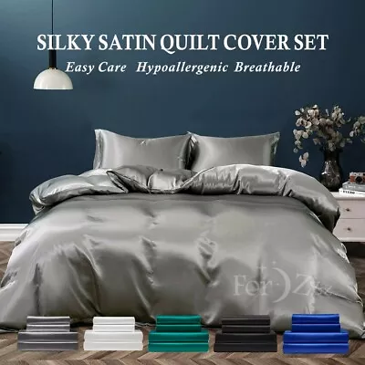 $39.99 • Buy 1800TC Silk Satin Pillowcase Quilt/Duvet Cover Set Single Double Queen King Bed