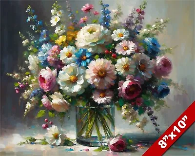 Flowers In A Crystal Vase Painting Art Manet Style Real Canvas Giclee print • $14.99