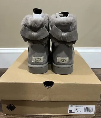 NIB Womens UGG Size 9 Mini Bailey Suede Bow Boot SKP Gray • $99.99