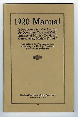 1920 Harley Davidson Operation & Maintenance Manual - Antique Reproduction • $46