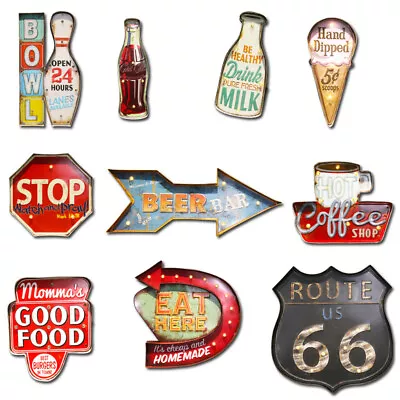 Wall Decor Metal LED Sign Vintage Plaques Bar Shop Cafe Club Retro Tin Battery • $39.99