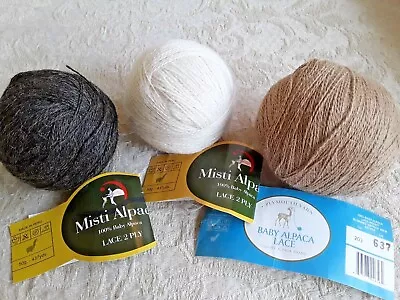 Baby Alpaca Lace Yarn Misti Alpaca & Plymouth 3 Sks Already Wound Tan Cream Gray • $28.50