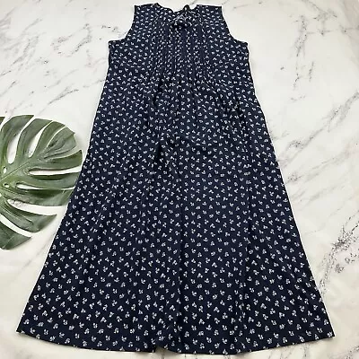 Vermont Country Store Womens Maxi Dress Size L Navy Blue White Floral Pockets • $32.99