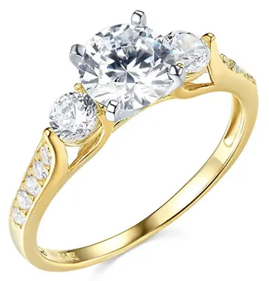 2.25 Ct Created Diamond Real 14K Yellow Gold 3-Stone Engagement Wedding Ring • $287.28