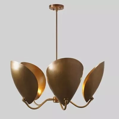 5 Light Curved Shades Pendant Mid Century Modern Raw Brass Sputnik Chandelier • $592.98