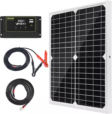 Topsolar Solar Panel Kit 20W 12V Monocrystalline With 10A Solar Charge Controlle • $41.10