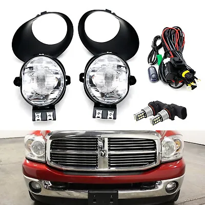 Clear Lens Fog Lights W/White LED Bulbs Cover/Wire For Dodge RAM 1500 2500 3500 • $63.29