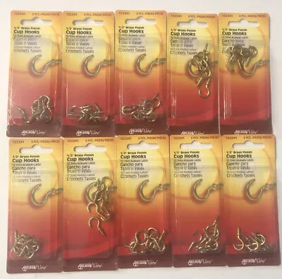 1/2” Brass Finish Cup Hooks Lightweight 10 Packs Of 8.  80 Hooks Total • $4.99