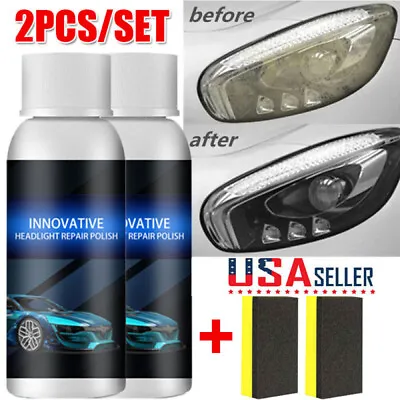 2PC Car Headlight Lens Restoration Fluid Repair Kit Plastic Light Polish Cleaner • $9.25