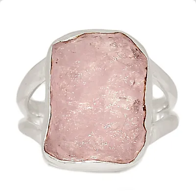 Natural Morganite Rough - Madagascar 925 Silver Ring Jewelry S.6.5 CR25186 • $15.99