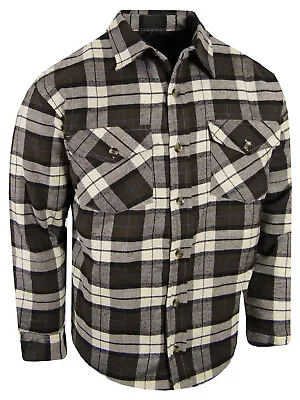 Plaid Flannel Fully Quilted Shirt Jacket Men Soft Warm Padded 4 Pocket Button A • $28.95