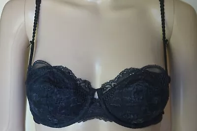 Intimate Collection Underwired Lightly Padded Balconette Lace Bra - BLACK • £4.99