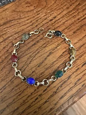 Vintage Gemstone Scarab Link Bracelet 12K GF Gold Filled • $17.40