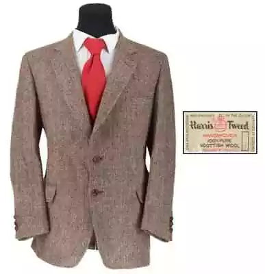 Harris Tweed Men's Brown Herringbone Tailored Sport Coat Blazer Jacket Size 44 • $40