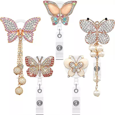 Butterfly Diamond Clip On Retractable Badge Holder ID Name Reel Card Holders • $3.66