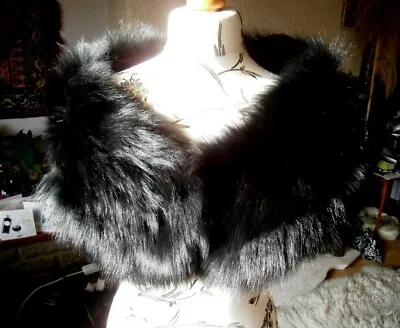 £225 • Buy Amazing Vtg JET BLACK Real Fox Fur 3 Layer Stole, THICK Glossy Pelts, MINT!