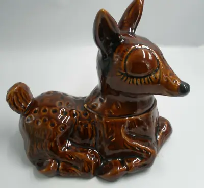 Vintage Mid Century  Fawn Deer Sleeping Cookie Jar Doranne Of California Brown • $62.99