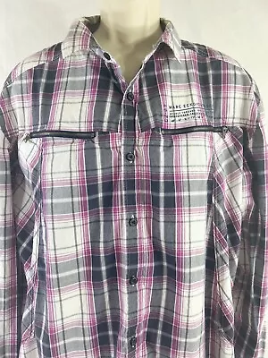 Marc Ecko Cut & Sew Button Up Shirt Mens 2XL Pink Black Long Sleeve Cotton • $8.81