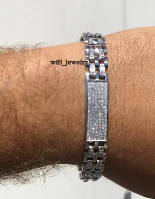 5Ct Round Lab Created Diamond Men’s Presidential Bracelet Custom Link 925 Silver • $261.27