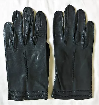 Vintage Dark Navy Blue Leather Driving Gloves Hand Stitched Italy Size 7 • $19.99