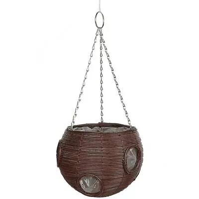 Rattan Hanging Baskets Outdoor With Wire Hanging Chains Plants Flowers Pot Wall • £9.99