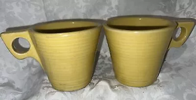 2 Yellow McCoy Mugs Suburbia Ware Coffee Set Lot USA Pottery Ceramic Rare 1960s • $15.99