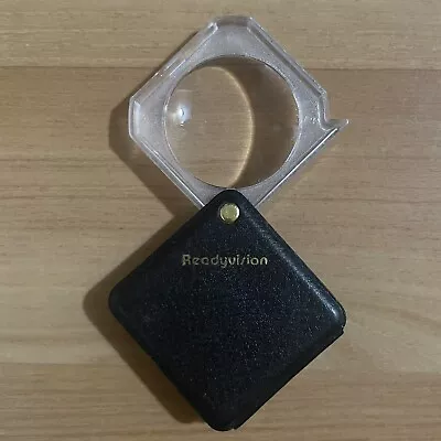 Vintage Readyvision Folding Magnifying Glass Pocket Magnifier Black Plastic Case • $9.65