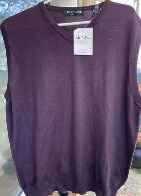 Brandini 100% Merino Wool  Sweater Vest  Purple V-Neck Men's Large Made In Italy • $25.99