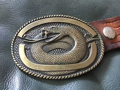 Rare Vintage Solid Brass Snake Belt Buckle (Award Designs) Norman OK W/ Belt • $29.99