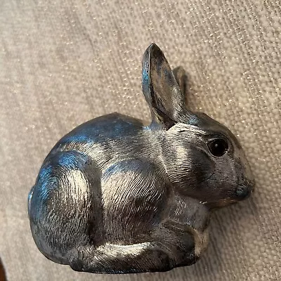 Vtg Silver Metal Bunny Rabbit Piggy Coin Bank • $9.99