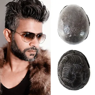 Mens Hair Replacement System Injection Skin Men Toupee Wig Hairpieces Human Hair • $79.99