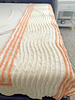 *Orange Dreamsicle* Vintage Chenille Bedspread LAST FABRIC PIECE ~25X89 • $10