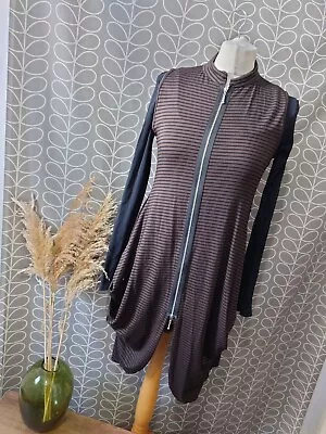 £24.99 • Buy Yong Kim Brown Black Striped Draped Vest Sleeveless Top Size 10 Zip Through 